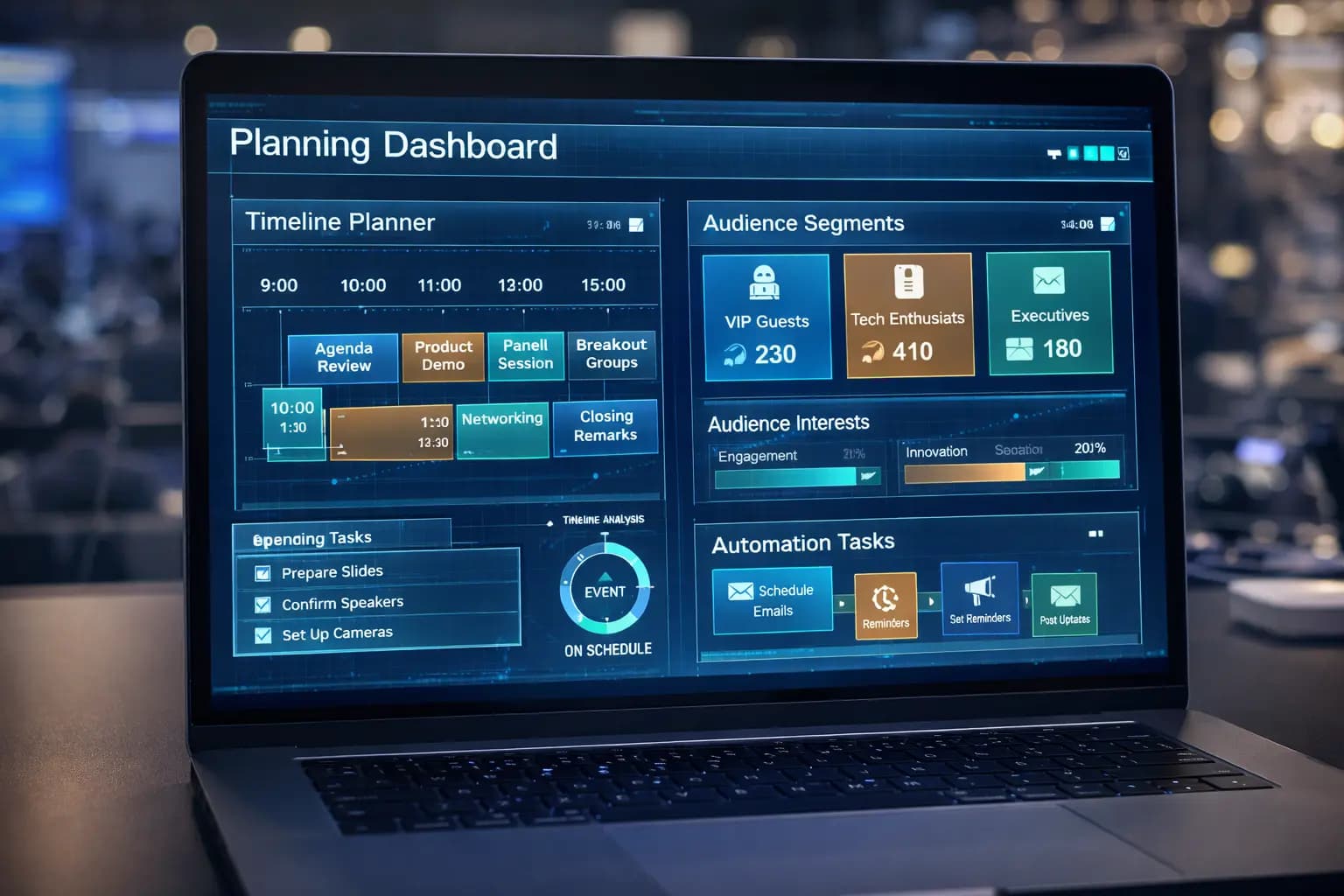 AI event planning dashboard for conference workflow