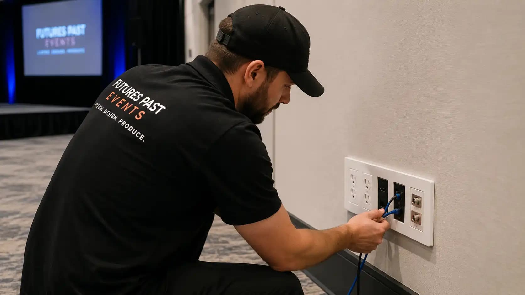AV venue walkthrough for power and internet planning