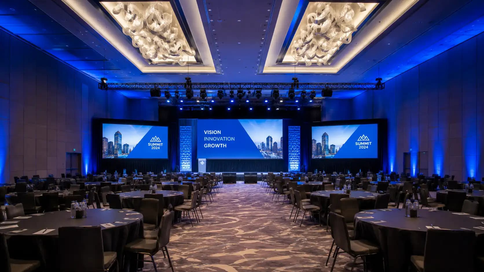 corporate event venue sightlines and stage lighting check